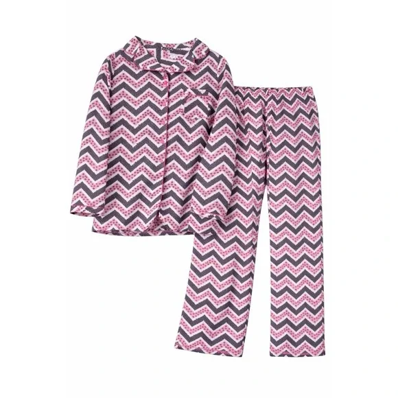 Coastal Club Girls XL 14/16 Pajama Set Pink Black Chevron Fleece 2pc PJ Set - Picture 1 of 9